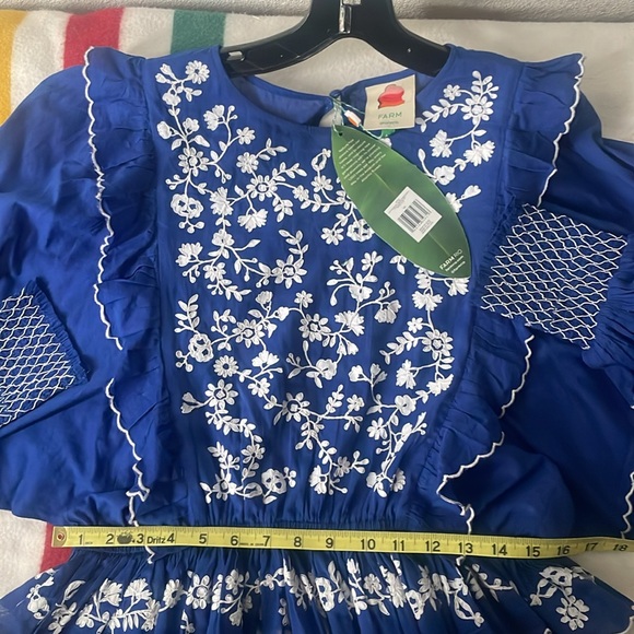 FARM Rio Royal Navy Blue Embroidered Long Sleeve Blouse - M - Picture 5 of 6